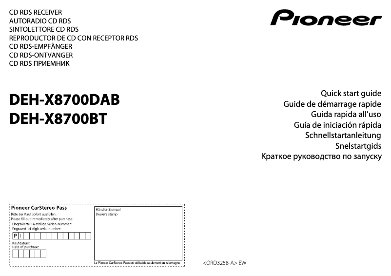 Página 1 del manual Guía de inicio rápido Pioneer DEH-X8700DAB