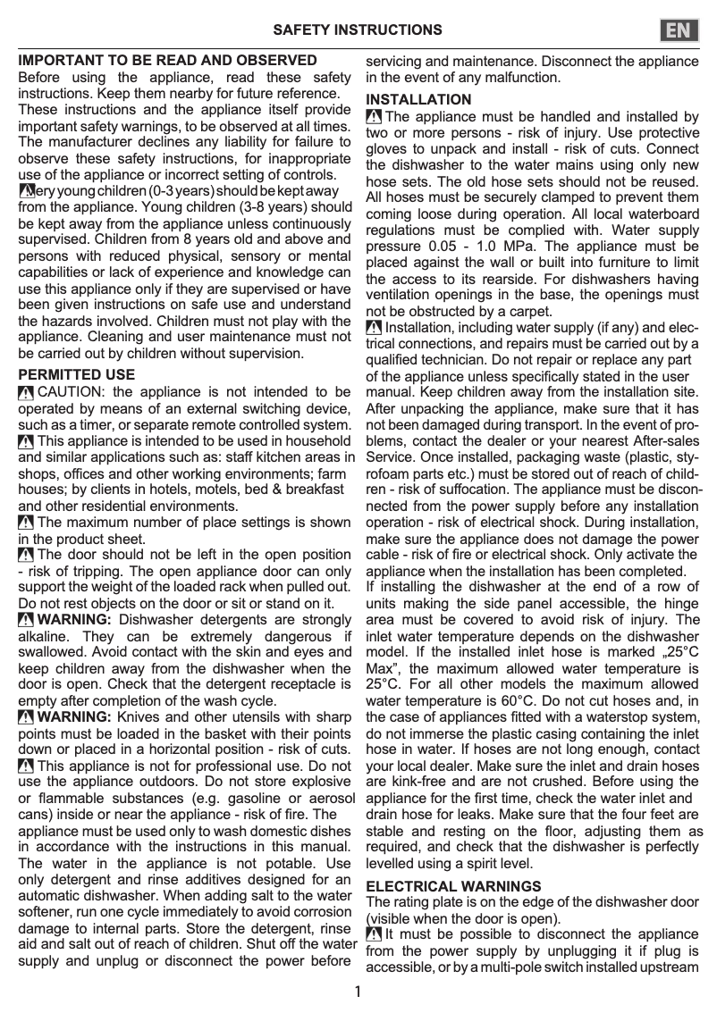 Page 1 de la notice Instructions de sécurité Whirlpool WI 7020 P