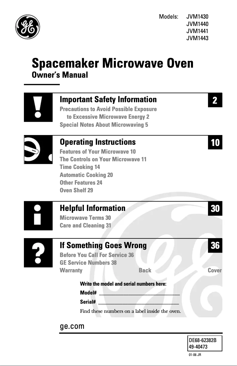 Página 1 del manual Manual de uso y mantenimiento GE JVM1441SH