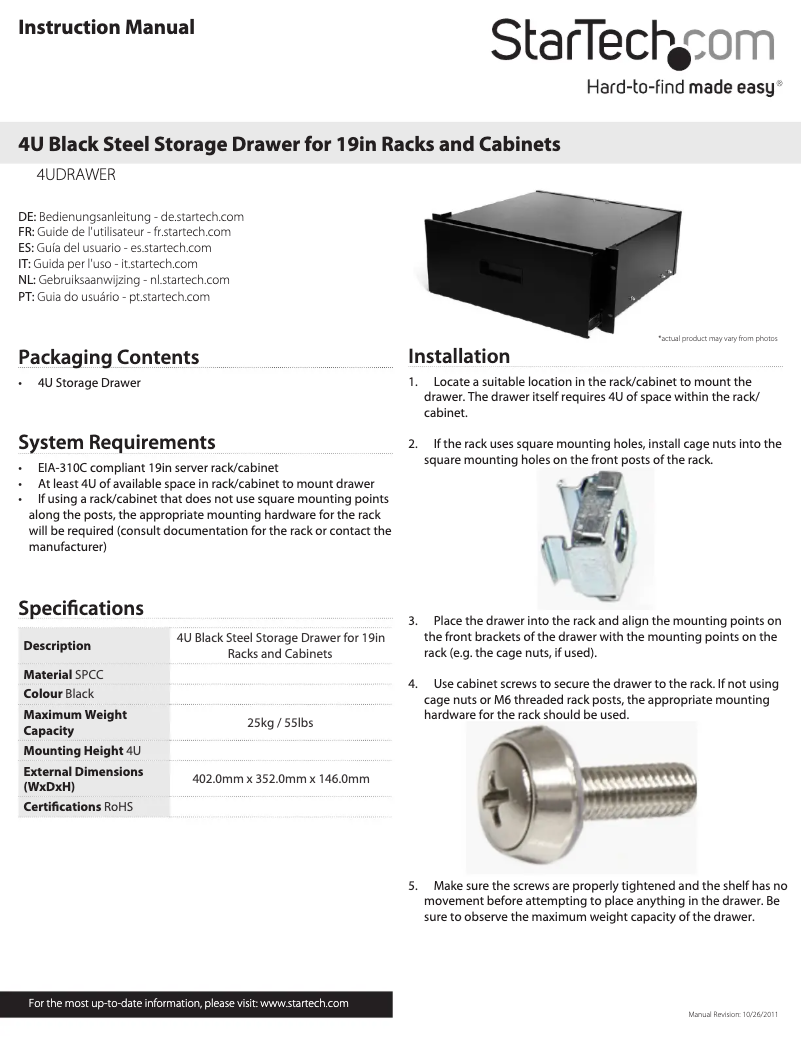 Page 1 of the manual User Manual StarTech.com 4UDRAWER