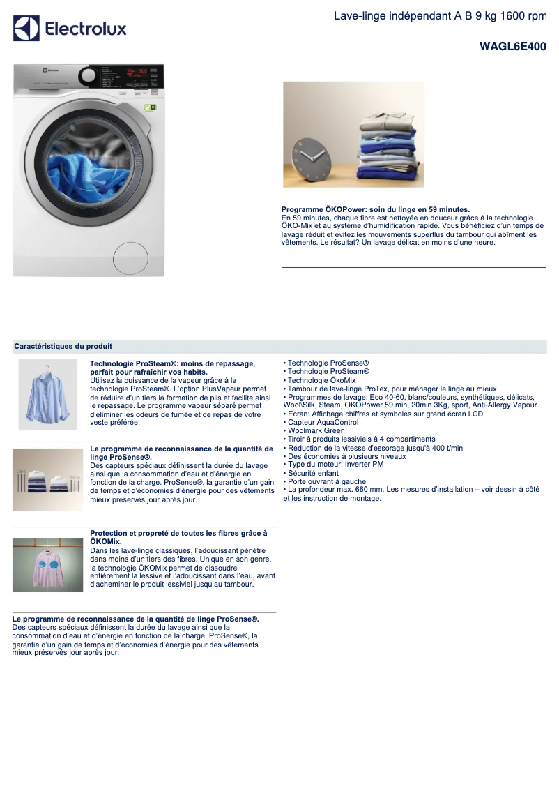 Página 1 del manual Ficha técnica Electrolux WAGL6E400