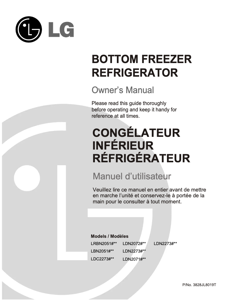 Page 1 de la notice Manuel utilisateur LG LBN20516SW