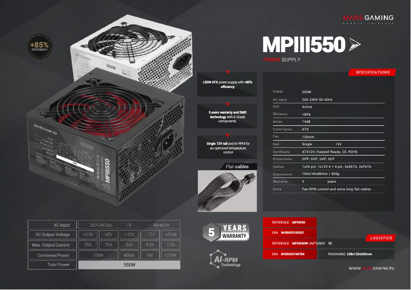 Page 1 de la notice Fiche technique Mars Gaming MPIII550