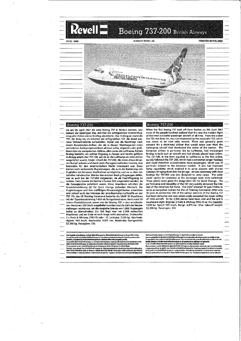 Page 1 de la notice Manuel utilisateur Revell Boeing 737-200 Britisch Airways