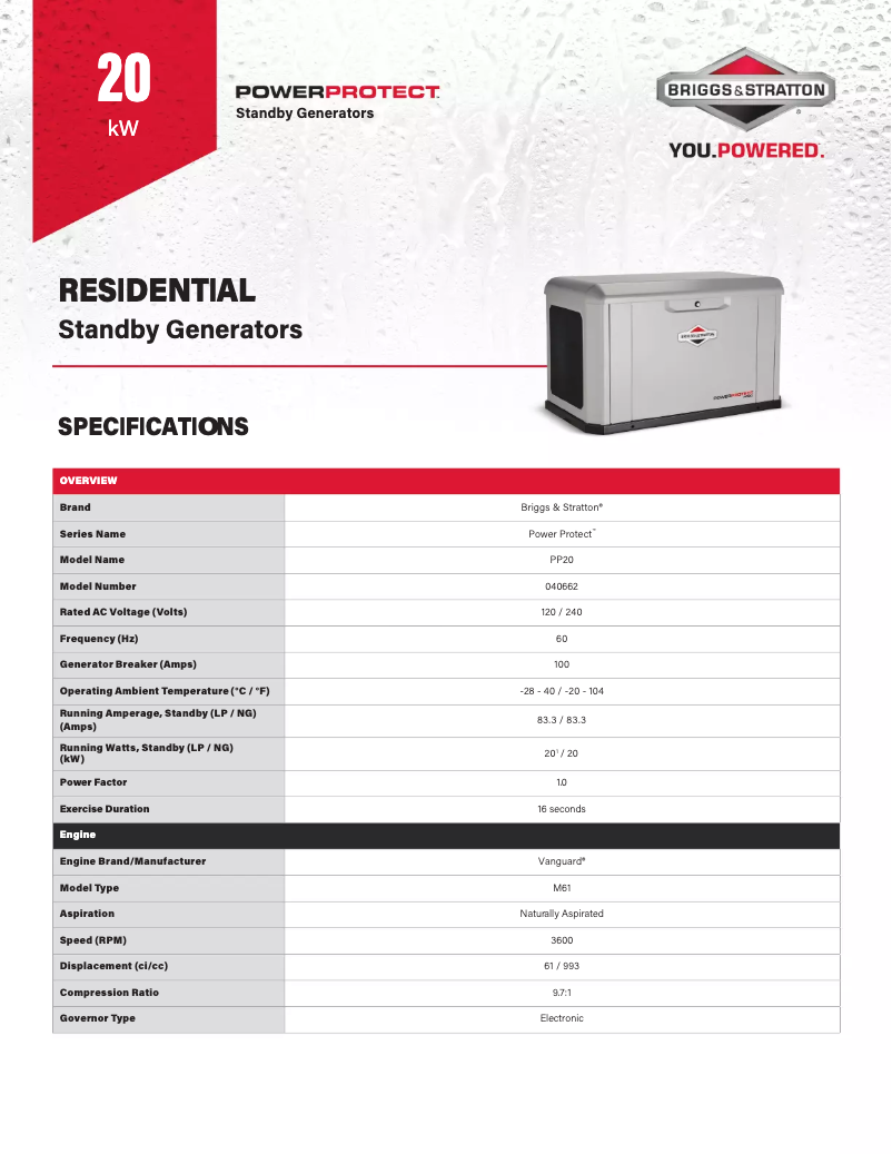 Página 1 del manual Ficha técnica Briggs & Stratton Power Protect 20kW