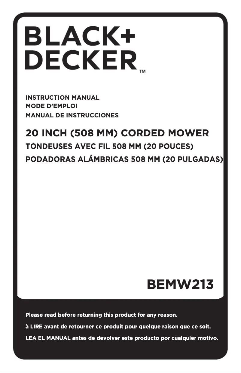 Page 1 de la notice Manuel utilisateur Black & Decker BEMW213