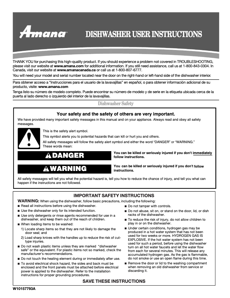 Page 1 de la notice Manuel utilisateur Amana ADB1500AWW3
