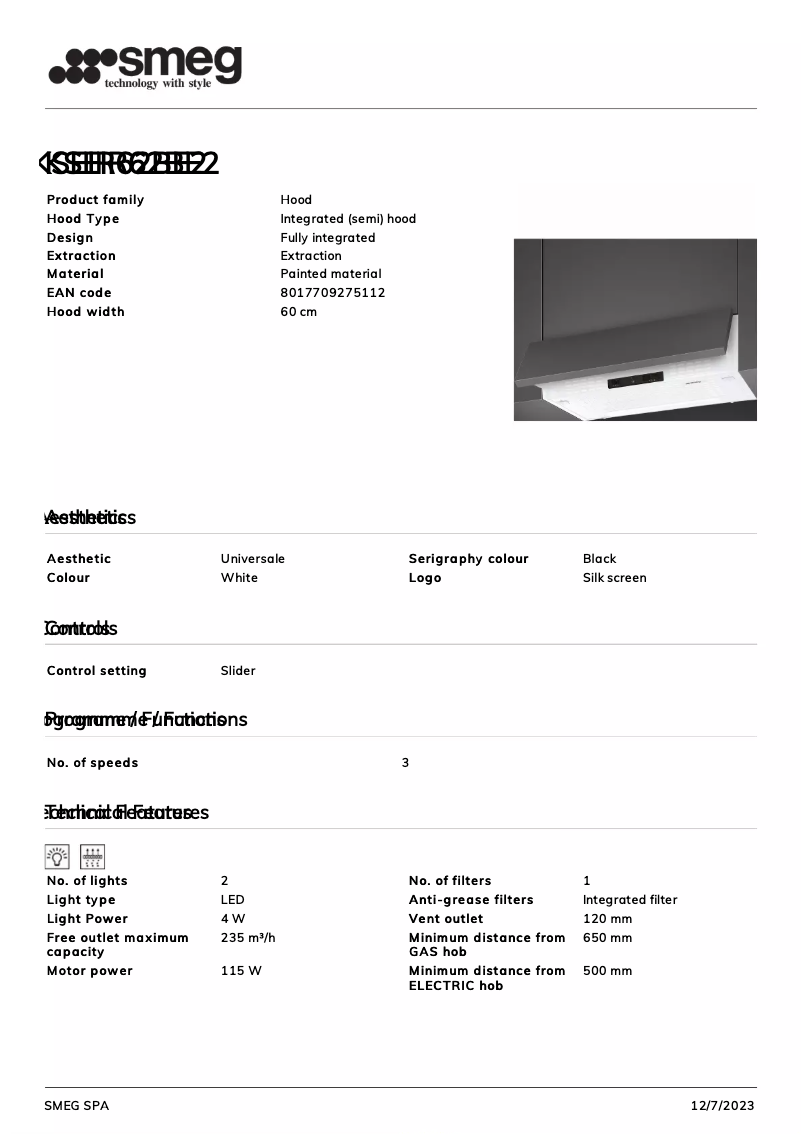 Página 1 del manual Ficha técnica Smeg KSEIR62BE2