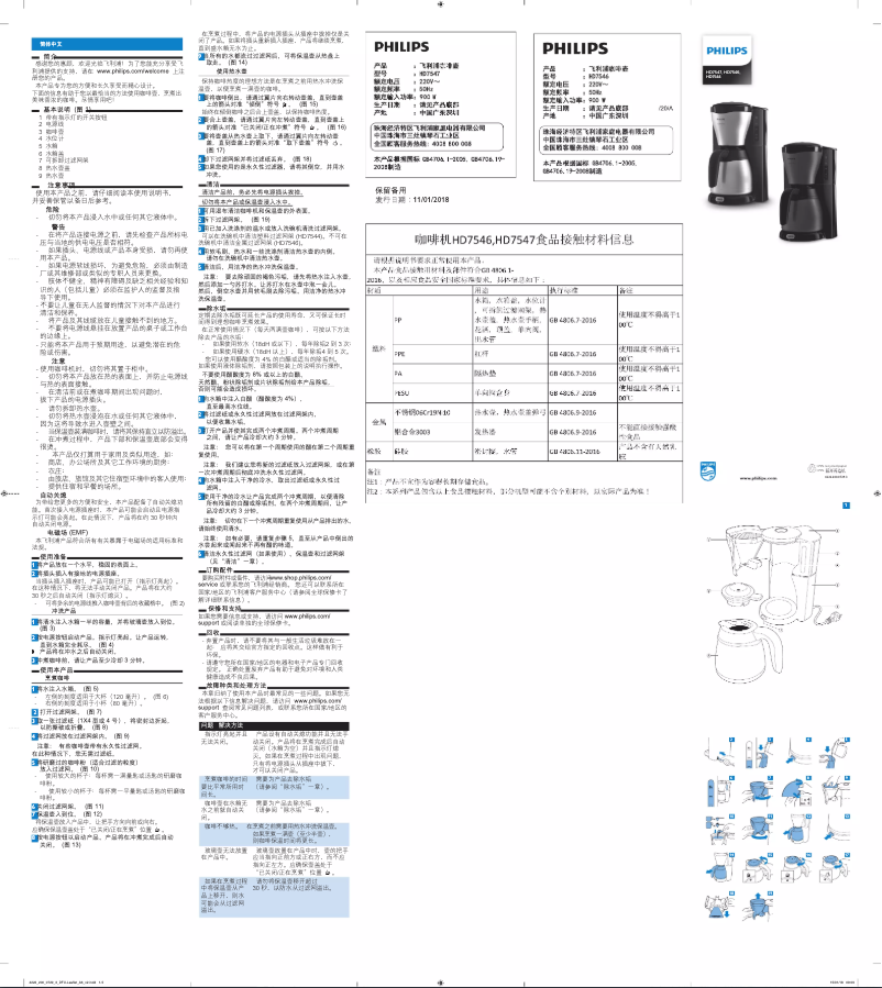 Page 1 de la notice Brochure Philips Café Gaia HD7547
