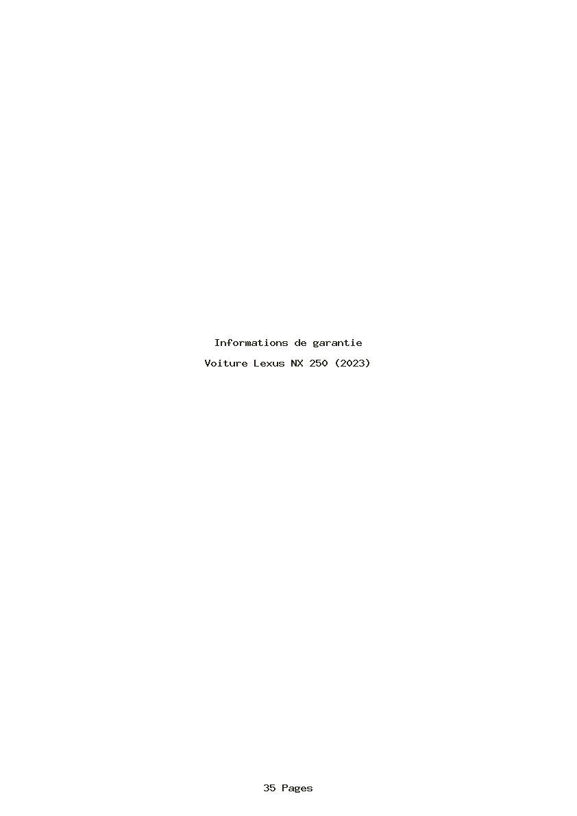 Page 1 de la notice Informations de garantie Lexus NX 250 (2023)