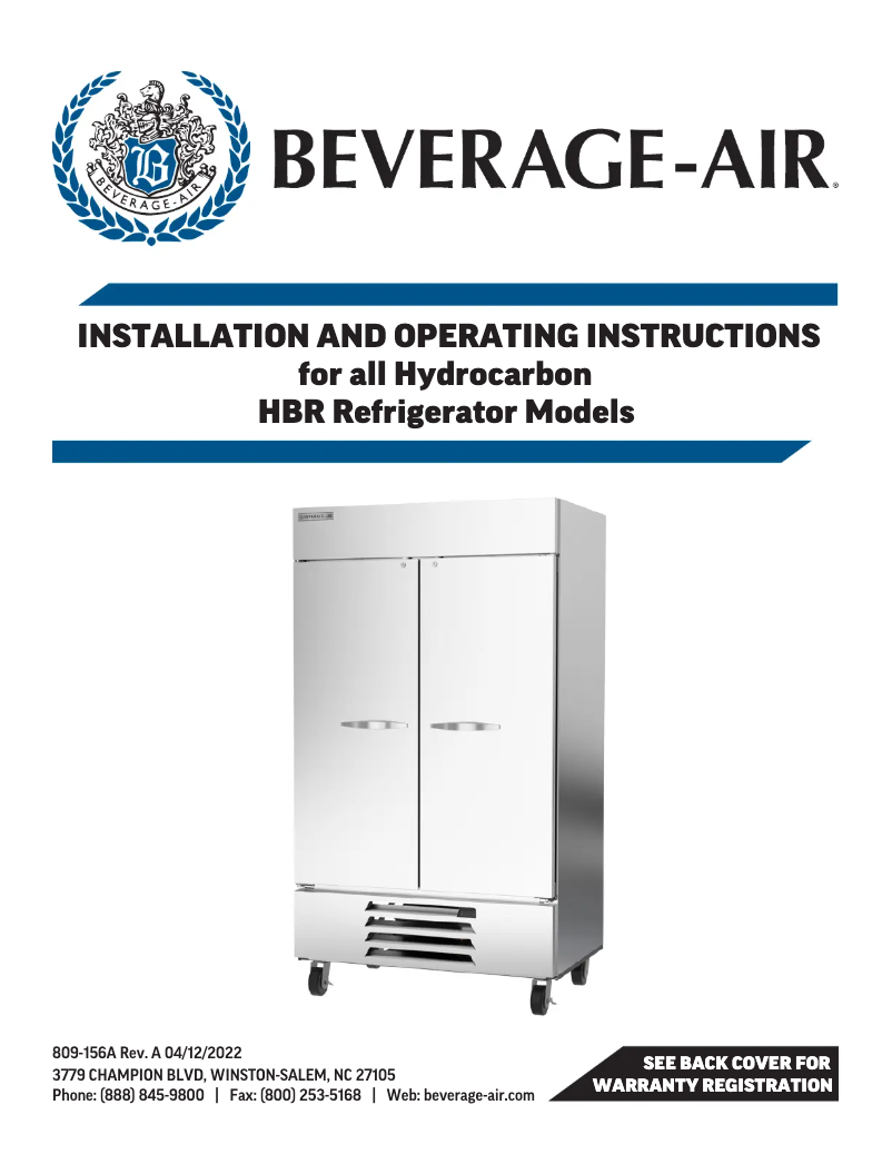 Page 1 de la notice Manuel utilisateur Beverage-Air HBR35HC-1-G