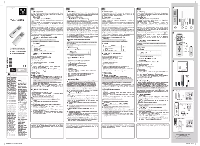 Page 1 de la notice Manuel utilisateur Somfy Telis 16 RTS