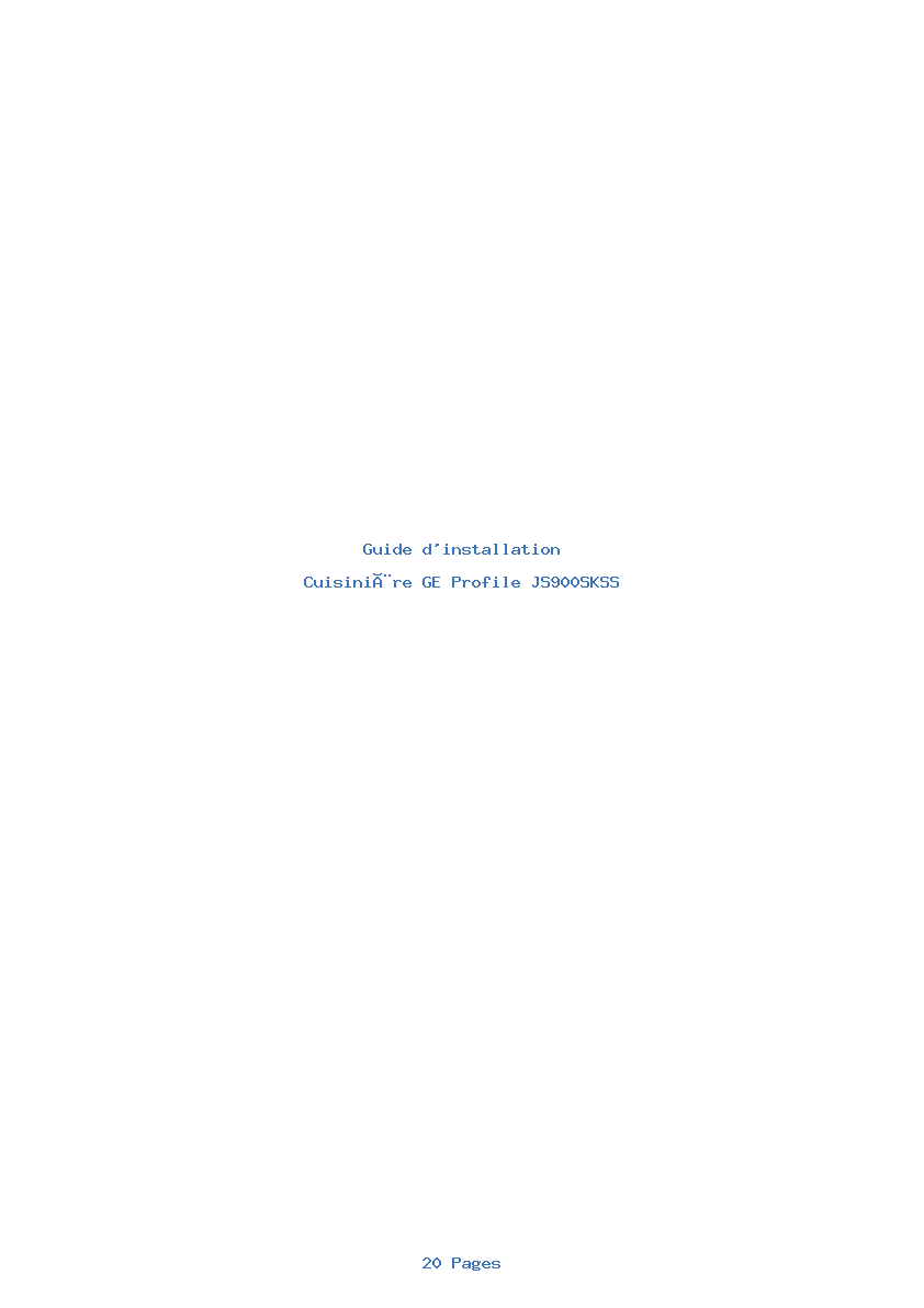 Page 1 de la notice Guide d'installation GE Profile JS900SKSS