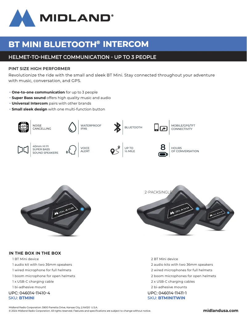 Page 1 de la notice Fiche technique Midland BT Mini