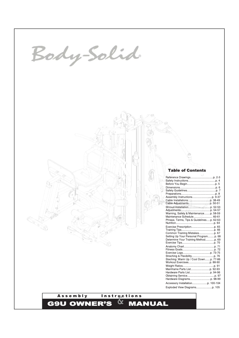 Page 1 de la notice Instructions / montage Body-Solid G9S