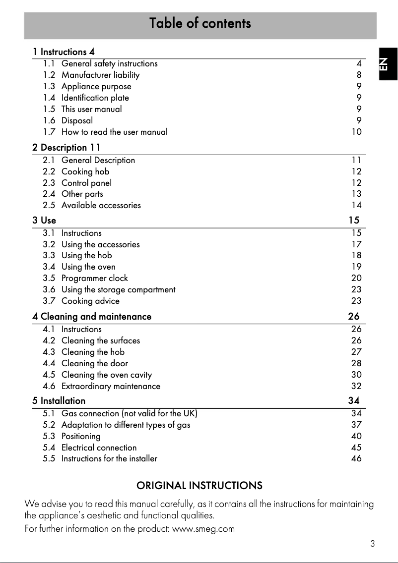 Página 1 del manual Folleto Smeg SUK61MBL9