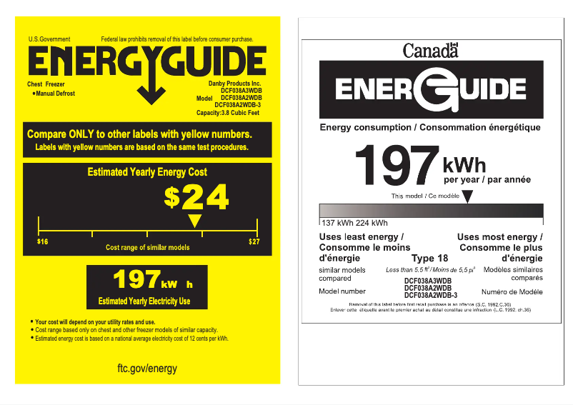 Page 1 de la notice Label énergétique Danby DCF038A3WDB