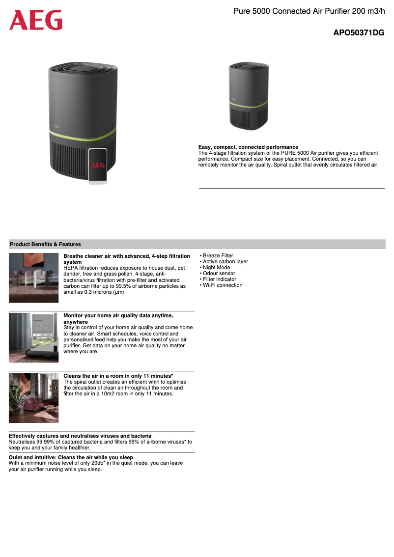 Page 1 de la notice Fiche technique AEG Pure 5000