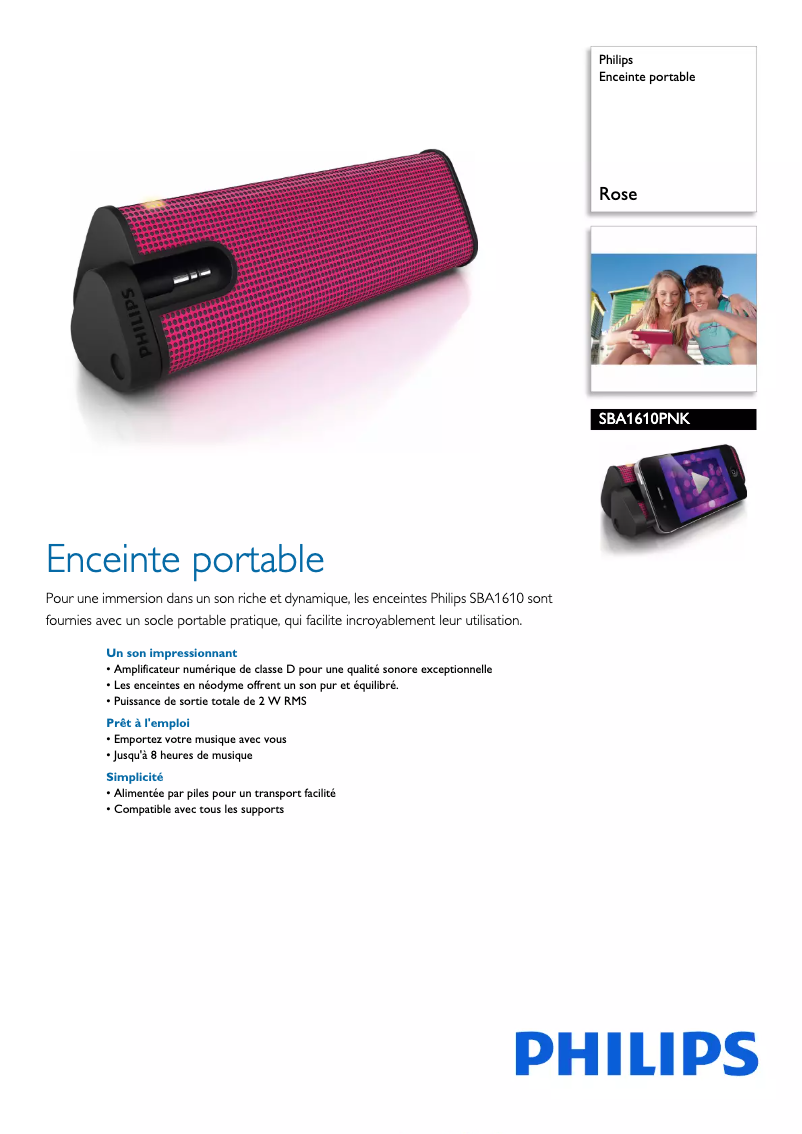 Page 1 de la notice Fiche technique Philips SBA1610