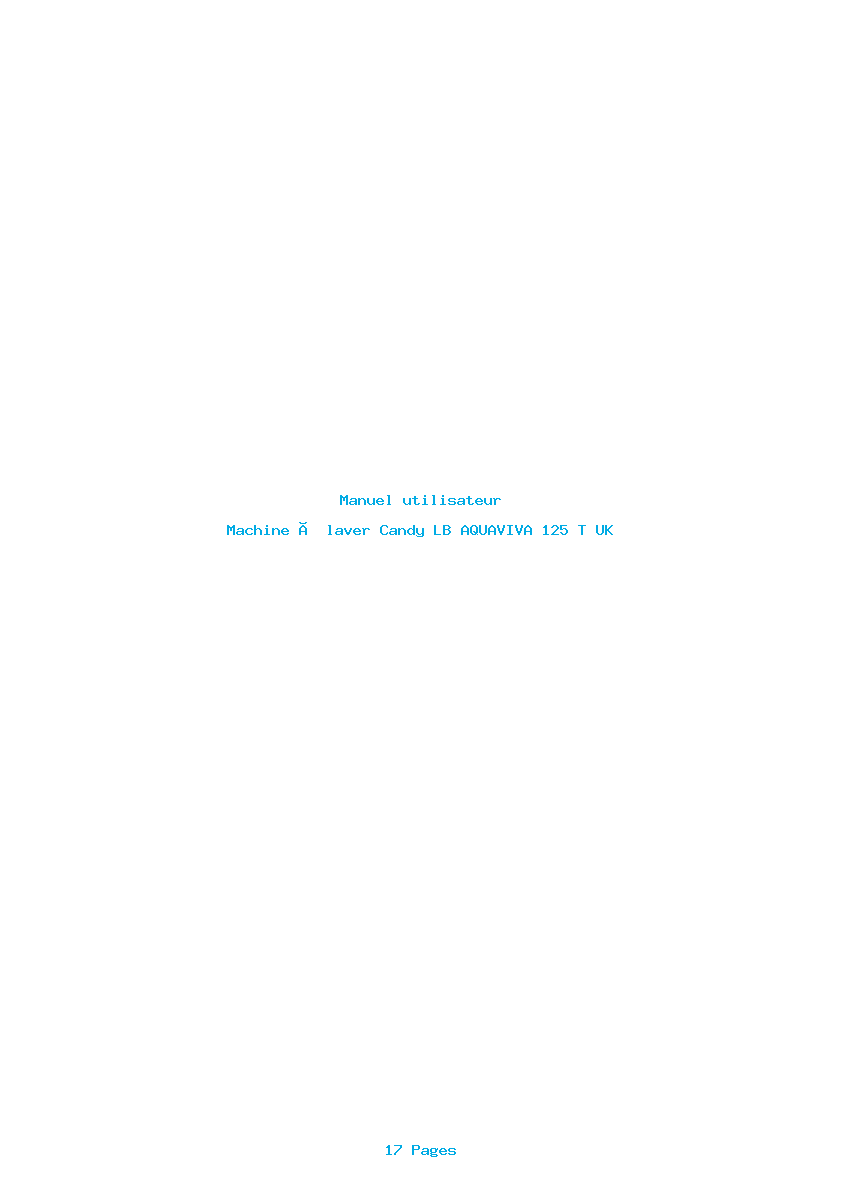 Page 1 de la notice Manuel utilisateur Candy LB AQUAVIVA 125 T UK