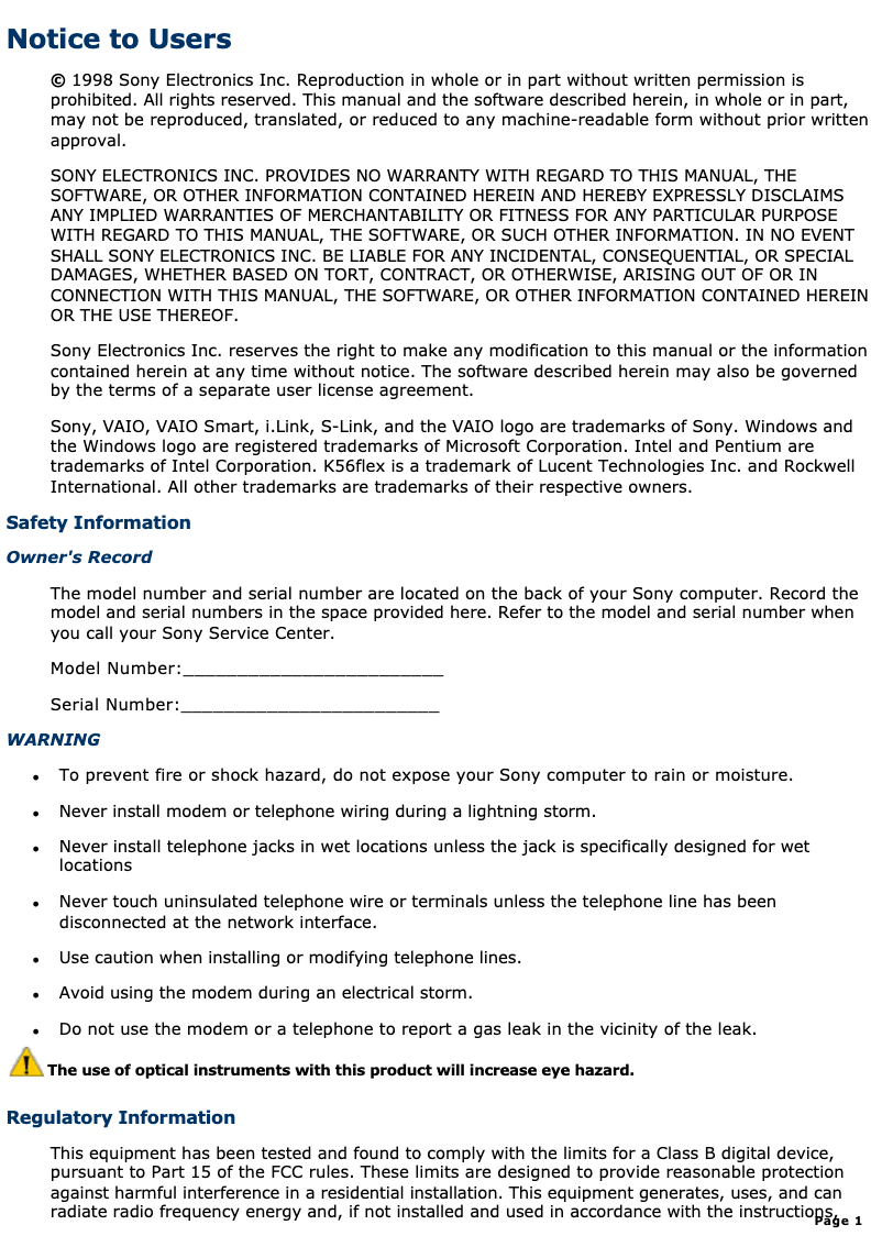 Page 1 de la notice Manuel utilisateur Sony Vaio PCV-E302DS