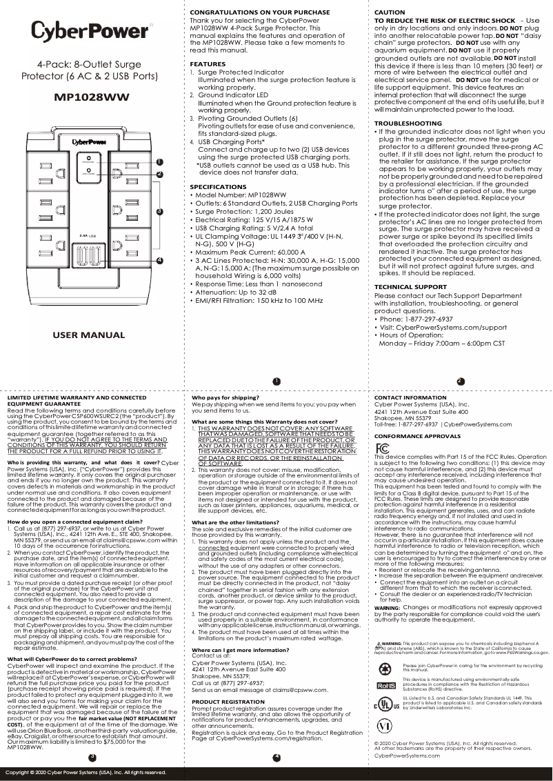Page 1 de la notice Manuel utilisateur CyberPower MP1028WW
