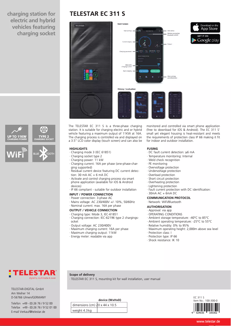 Page 1 de la notice Fiche technique Telestar EC 311 S