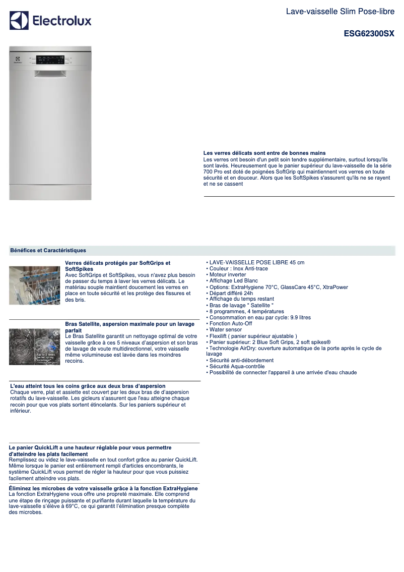 Página 1 del manual Ficha técnica Electrolux ESG62300SX