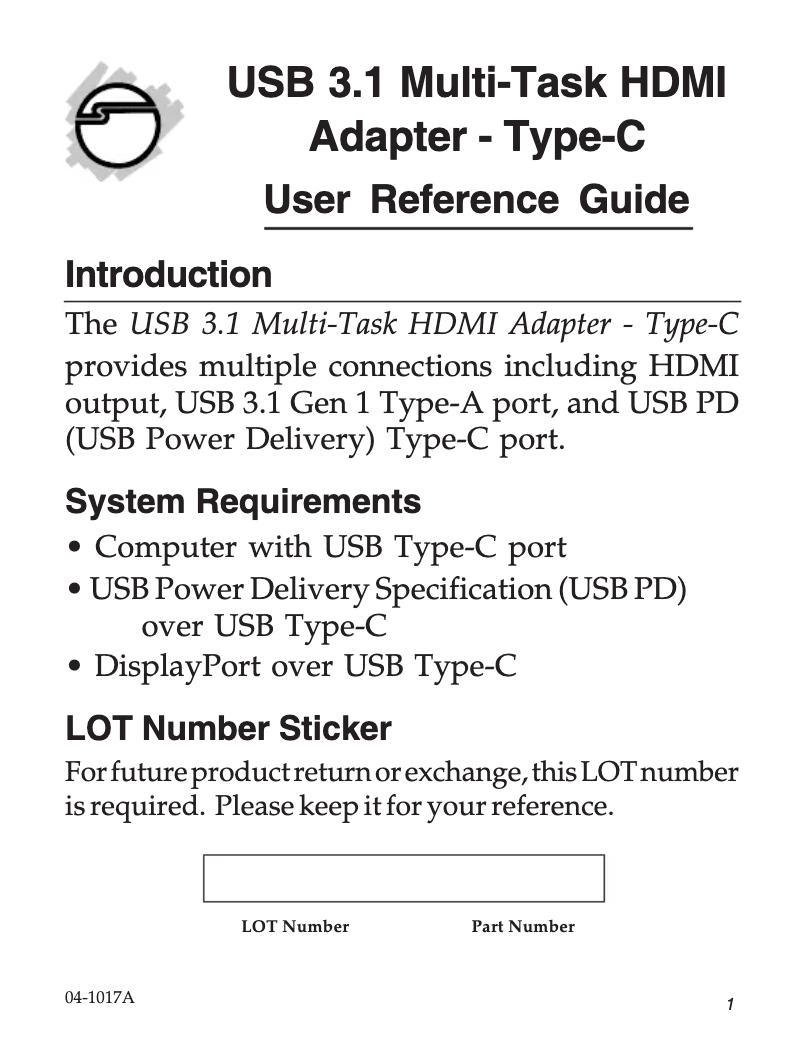 Page 1 of the manual User Manual Siig JU-H30512-S1
