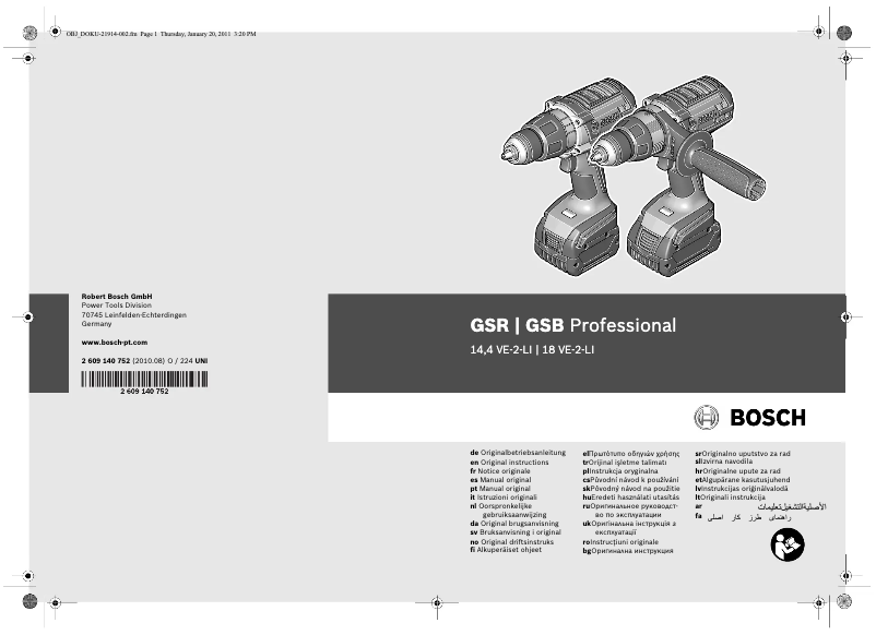 Página 1 del manual Manual de usuario Bosch GSR 18 VE-2-LI