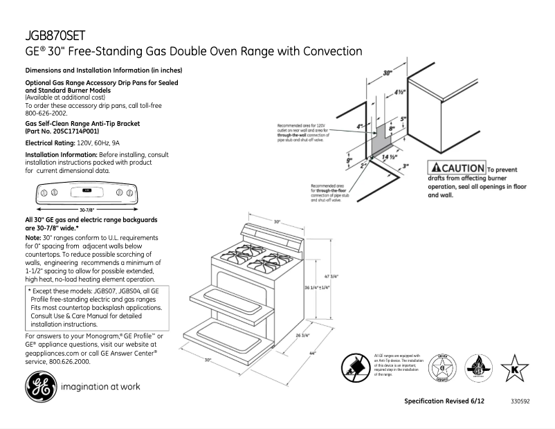Página 1 del manual Ficha técnica GE JGB870SETSS