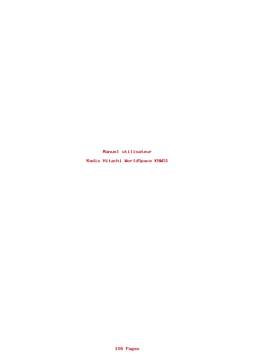 Page 1 de la notice Manuel utilisateur Hitachi WorldSpace KHWS1
