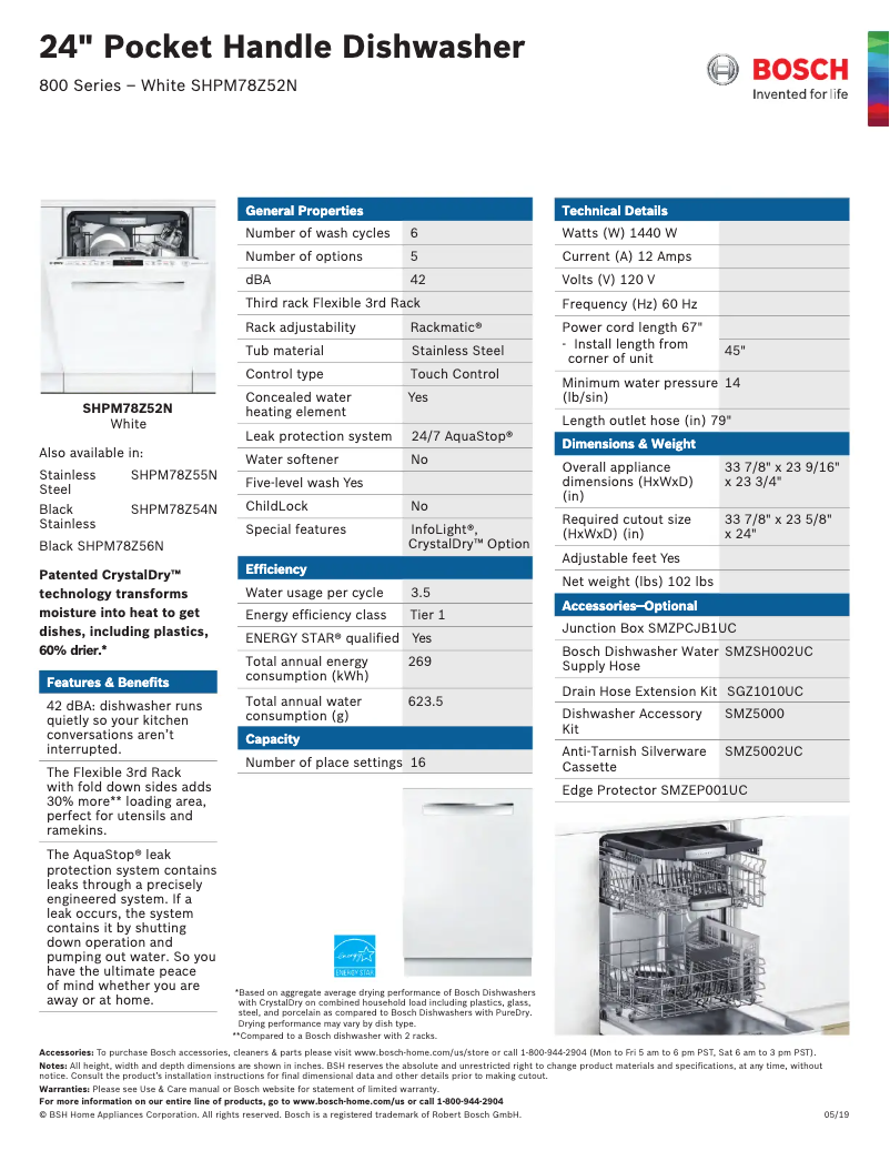 Page 1 of the manual Technical Sheet Bosch SHPM78Z52N