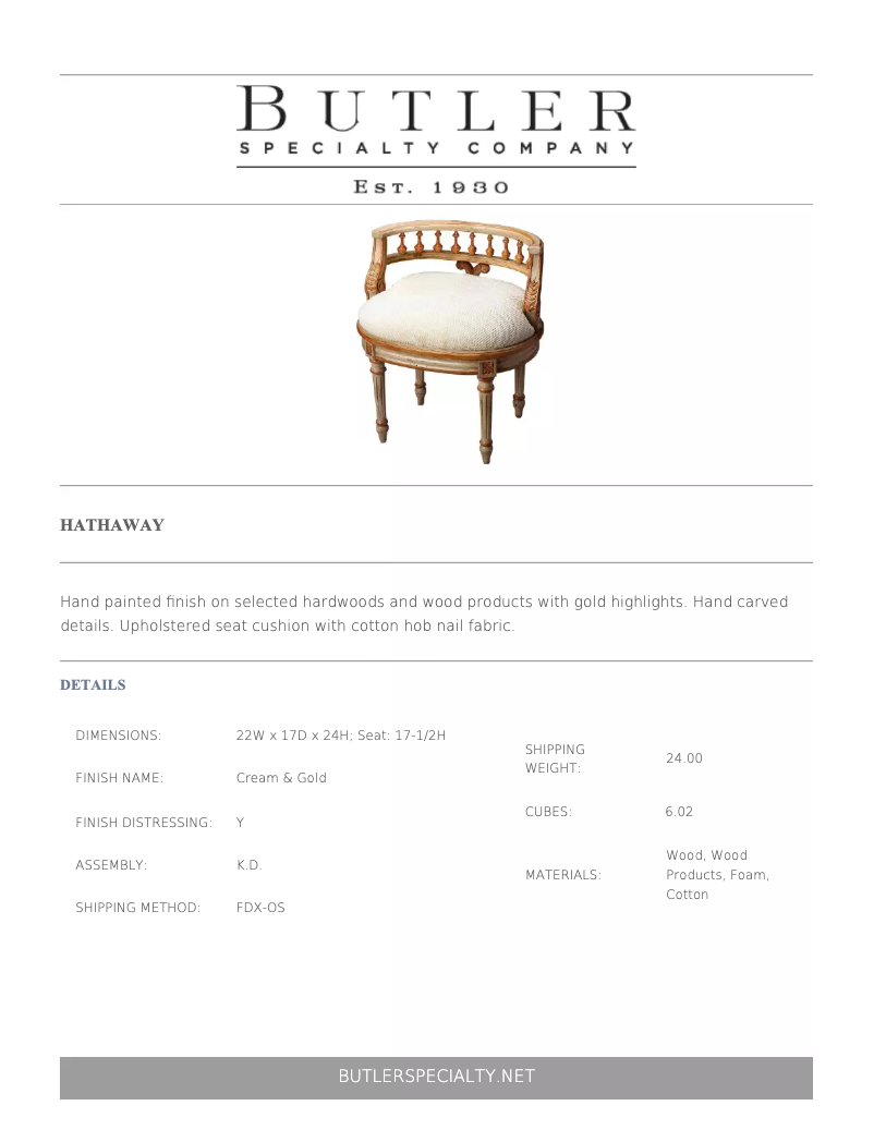 Page 1 de la notice Manuel utilisateur Butler Hathaway 1218221