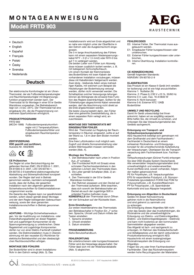 Page 1 de la notice Manuel utilisateur AEG FRTD 903