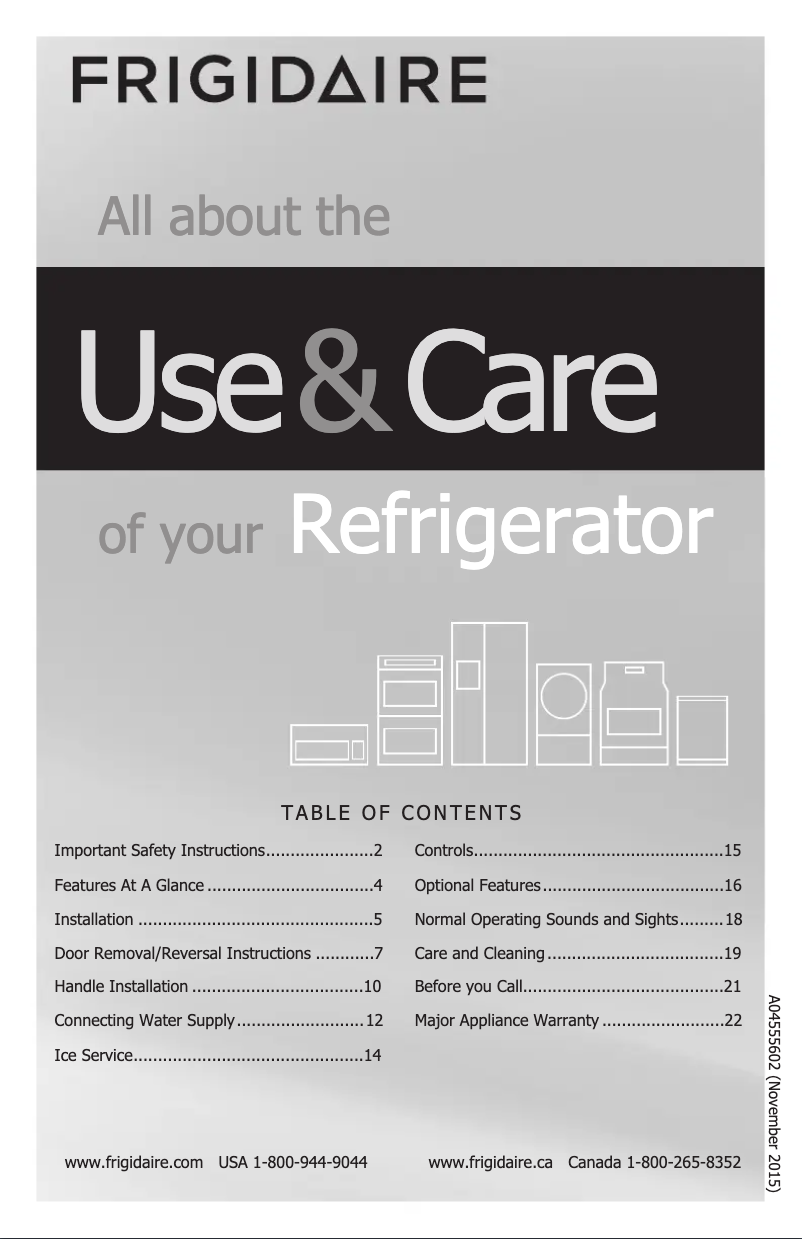 Page 1 de la notice Manuel utilisateur Frigidaire FFTR2021T