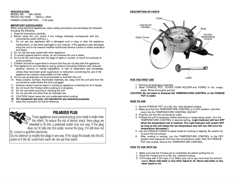 Page 1 de la notice Manuel utilisateur Imarflex IMC-3000S