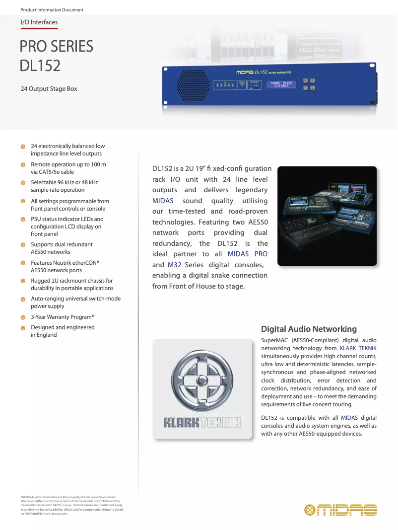 Página 1 del manual Ficha técnica Midas DL152