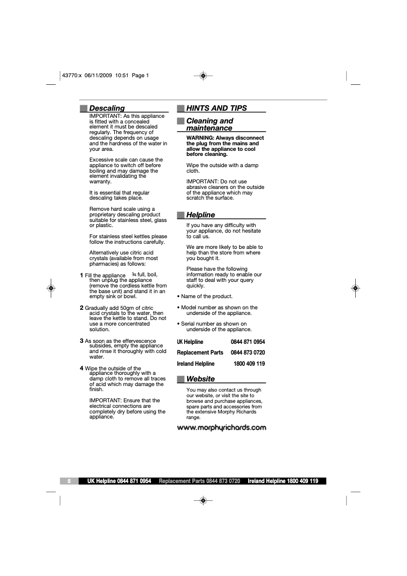 Page 1 de la notice Manuel utilisateur Morphy Richards Accents 43770