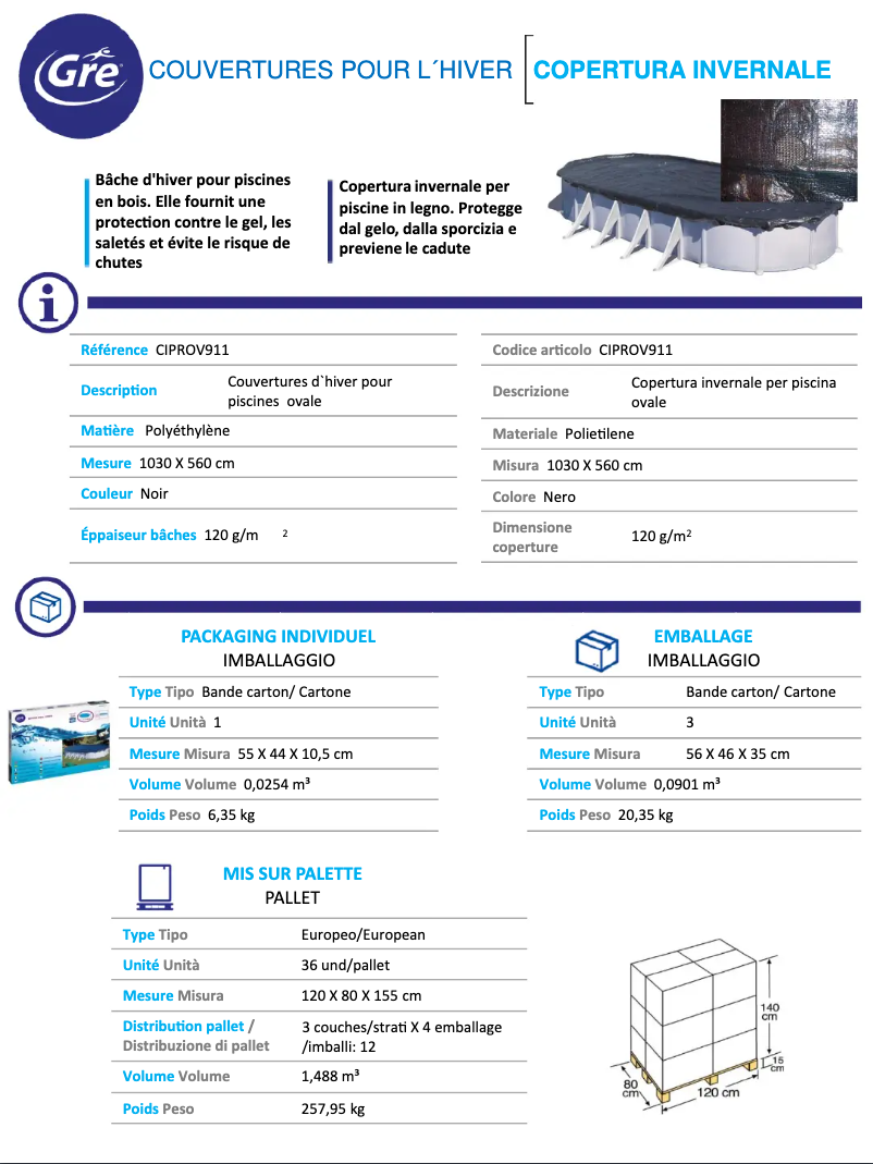 Page 1 de la notice Fiche technique Gre CIPROV911
