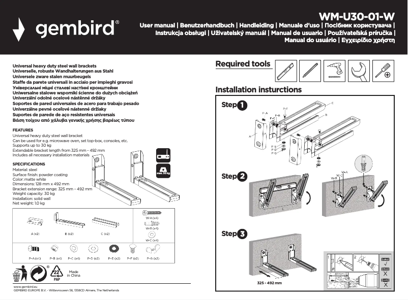Page 1 of the manual User Manual Gembird WM-U30-01-W