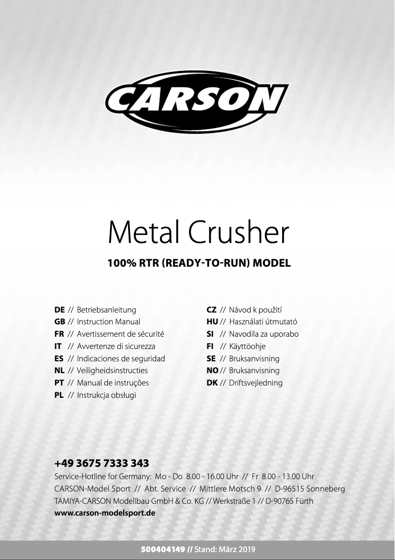 Page 1 de la notice Manuel utilisateur Carson Metal Crusher
