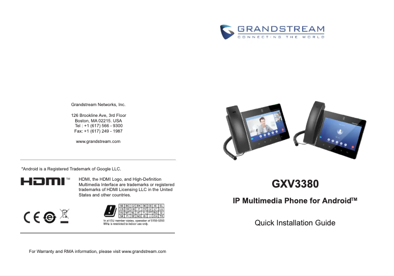 Image de la première page du manuel de l'appareil GXV3380