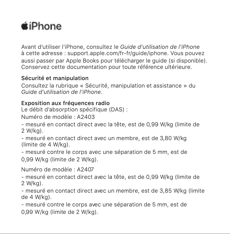 Page 1 de la notice Manuel utilisateur Apple iPhone XR