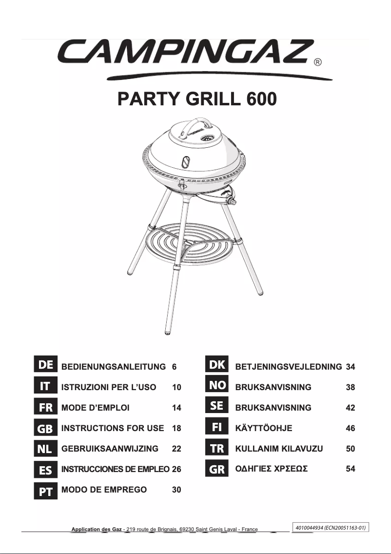 Page 1 de la notice Manuel utilisateur Campingaz Party Grill 600
