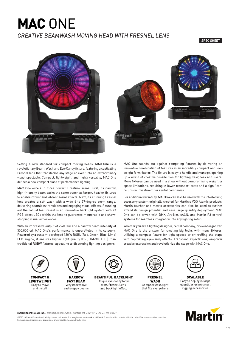 Page 1 de la notice Fiche technique Martin MAC One
