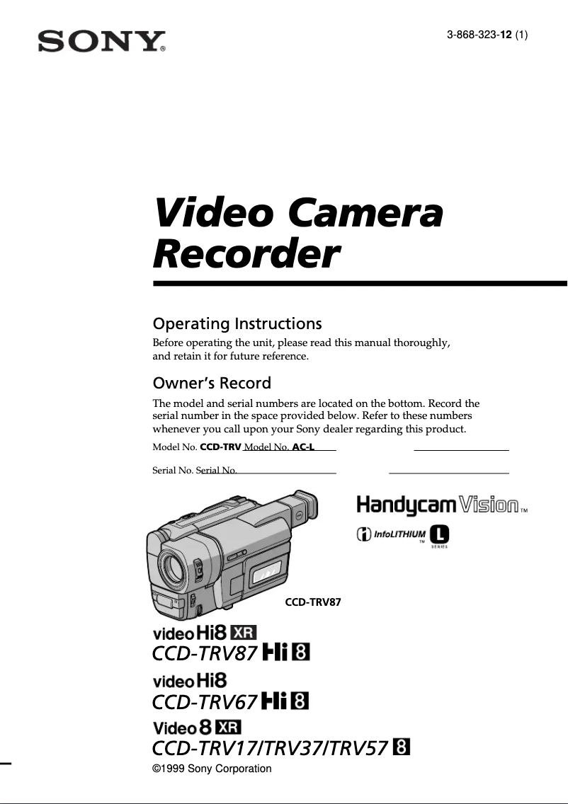 Page 1 de la notice Manuel utilisateur Sony CCD-TRV57