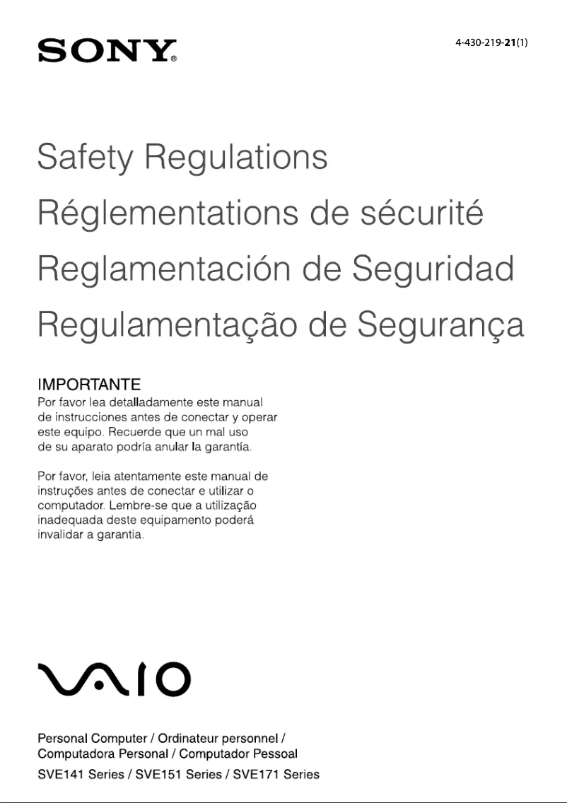 Page 1 de la notice Instructions de sécurité Sony Vaio SVE11113FXW