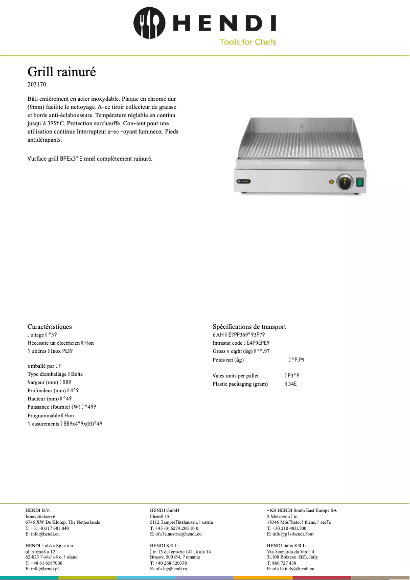 Page 1 of the manual Technical Sheet Hendi 203170