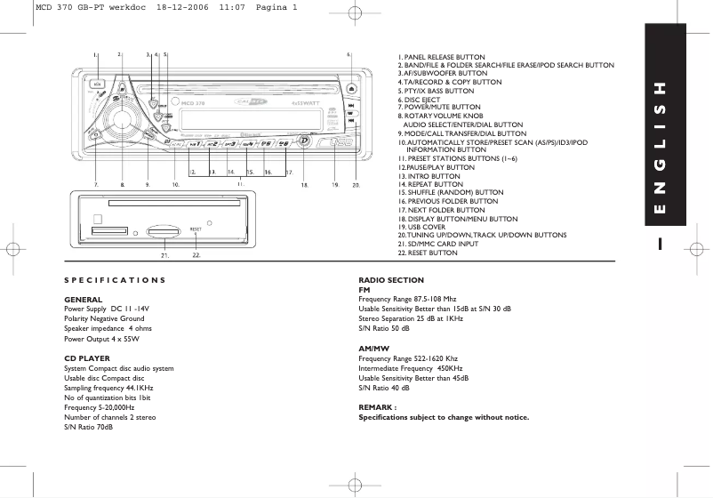 Página 1 del manual Manual de usuario Caliber MCD 370
